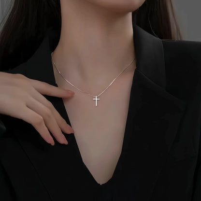 S925 Silver Plated 14K Gold Cross Pendant Necklace - Minimalist Dainty Box Chain for Men & Women