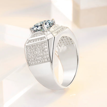 Men's Wide Band Diamond Ring - Luxury Business Style
