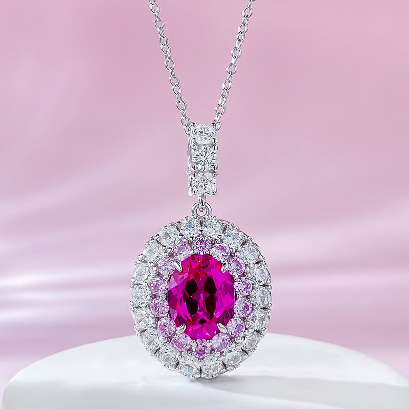 Valentine's Rhodolite Rose Pendant 8x10mm Oval