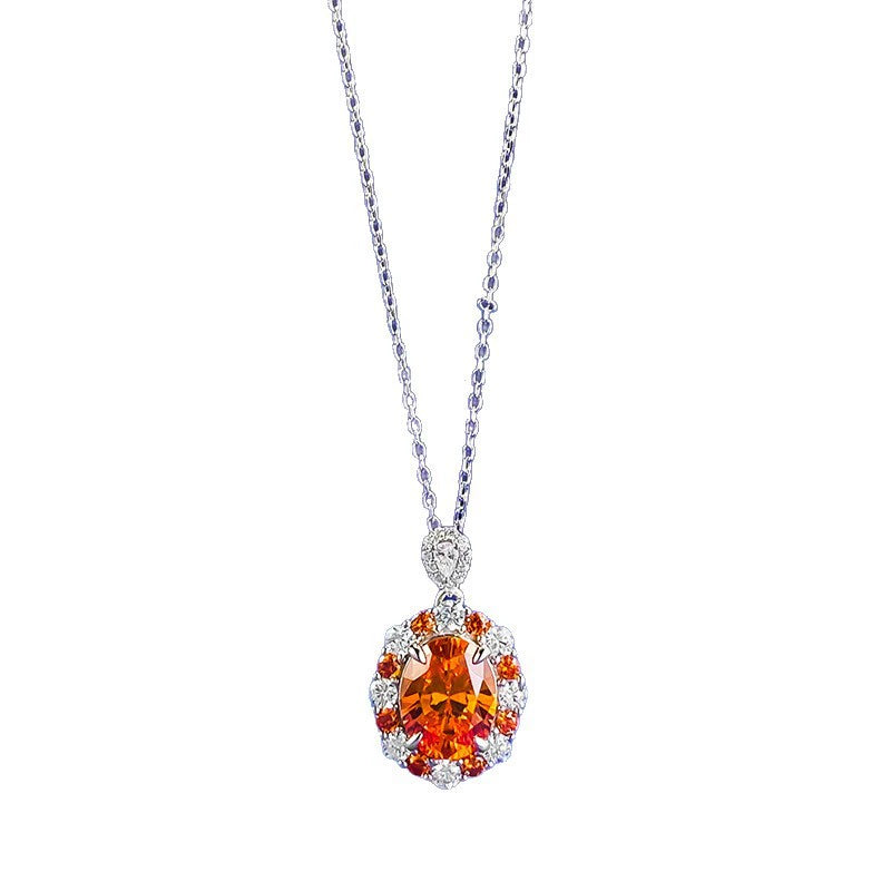 S925 Silver Fanta Orange Bubble Oval Pendant Necklace, European & American INS Style