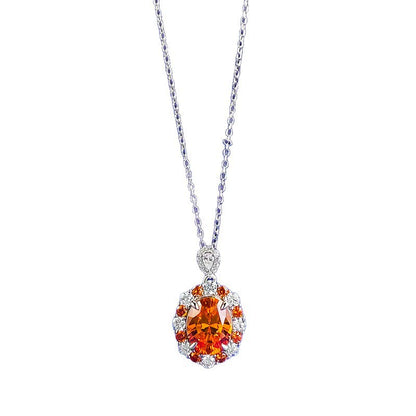 S925 Silver Fanta Orange Bubble Oval Pendant Necklace, European & American INS Style