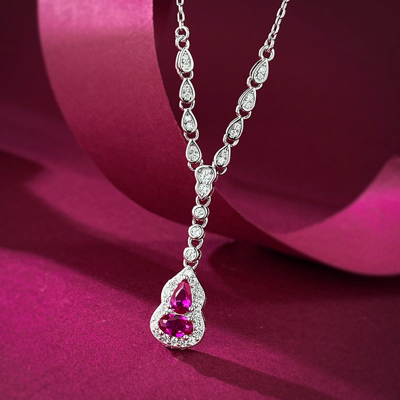 Ricady Jewel S925 Silver Gold-Plated Pink Corundum Gourd Necklace