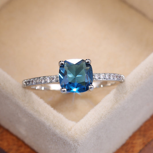 Ricady Jewel Women’s Pavé Blue Square Zircon Engagement Ring