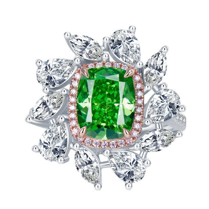 Luxury 925 Silver Ring | Mint Green 8*10 Radiant Ice Flower Cut