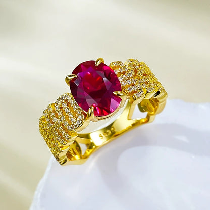 925 Silver CZ Ring | Lucky Red Crystal for Prosperity