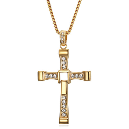 Micro-Pave Cross Pendant Necklace in Titanium Steel - Instagram Style
