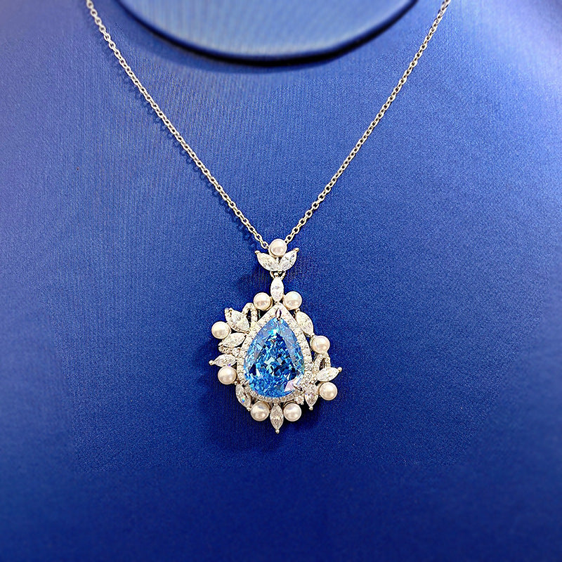 925 Sterling Silver Pear 11x15mm Aquamarine Pendant Necklace for Women - Versatile