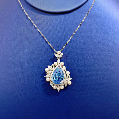 925 Sterling Silver Pear 11x15mm Aquamarine Pendant Necklace for Women - Versatile