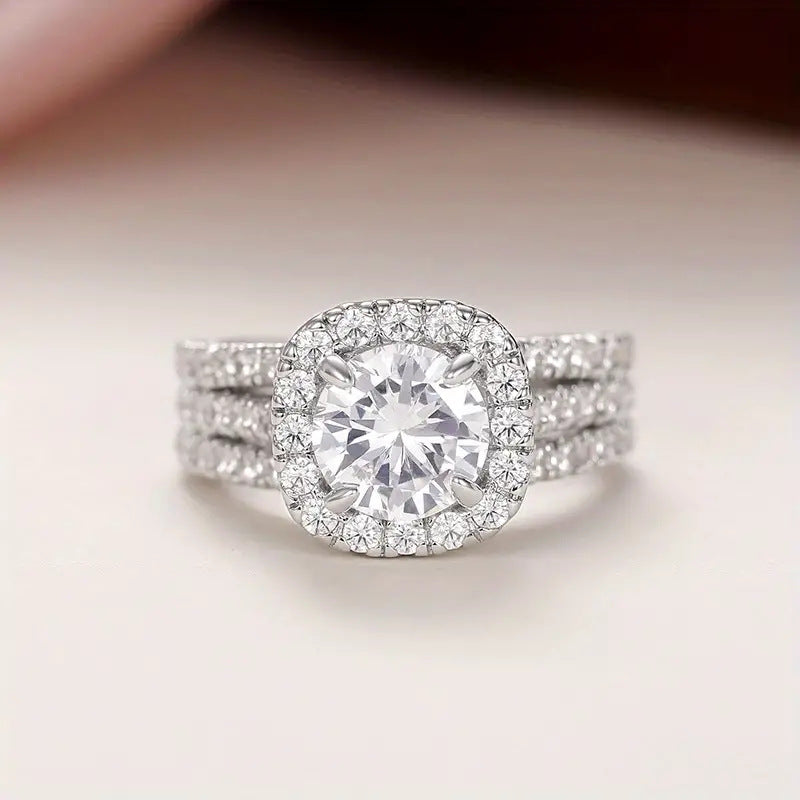 Luxury Full Diamond Engagement Ring for Women - Micro-Inlaid Zircon Statement Ring