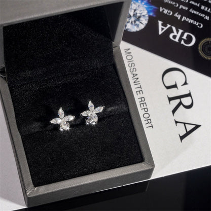 Marquise-Cut Moissanite Flower Stud Earrings in Sterling Silver for Women — Delicate Elegance