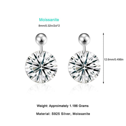 S925 Sterling Silver Plated White Gold Moissanite Earrings - Minimalist Pierced Drop Earrings for Women