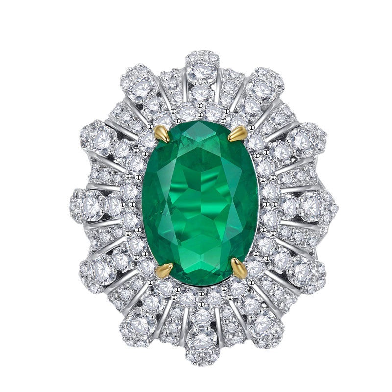 S925 Silver Ring | 10*14 Oval Simulated Emerald Cut High Carbon Diamond Luxury