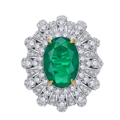 S925 Silver Ring | 10*14 Oval Simulated Emerald Cut High Carbon Diamond Luxury