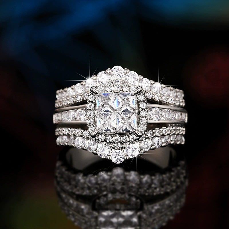 Ricady Jewel 2-in-1 Square Crown Pavé Zircon Ring for Women
