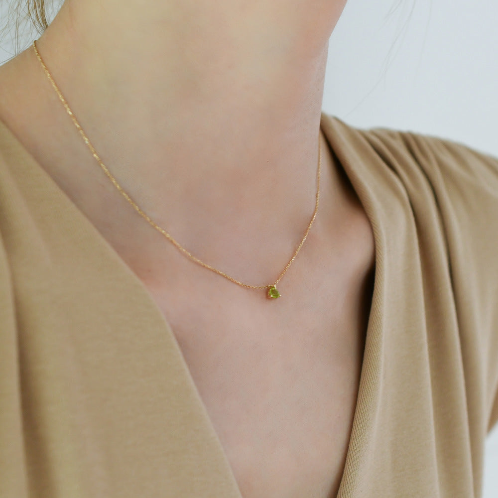 Olive Green S925 Sterling Silver Necklace for Women | Minimalist 18K Plated Collar Chain, Ins Style, Versatile & Elegant