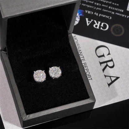 Ricady Jewel 925 Silver VVS Moissanite Round Full-Drill Hip Hop Earrings - Unisex Euro Trend