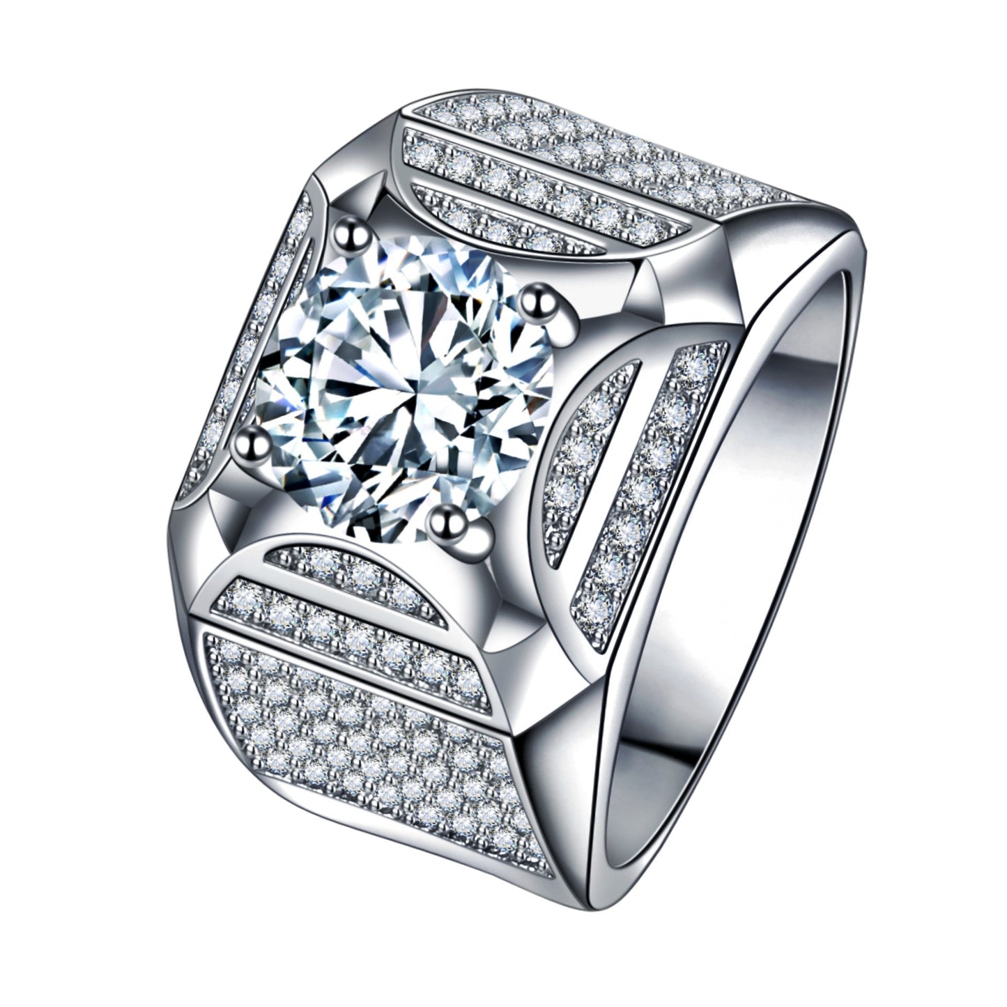 Men's Wide Band Diamond Ring - Luxury Business Style