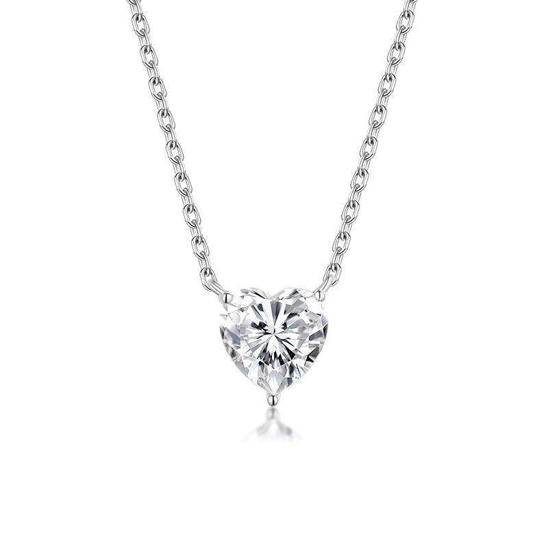 Ricady Jewel S925 Silver Plated 18K Gold 3-Prong Heart-Shaped 8mm Moissanite Necklace - Diamond Tester Passed Women's Clavicle Chain