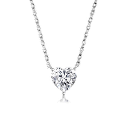 Ricady Jewel S925 Silver Plated 18K Gold 3-Prong Heart-Shaped 8mm Moissanite Necklace - Diamond Tester Passed Women's Clavicle Chain