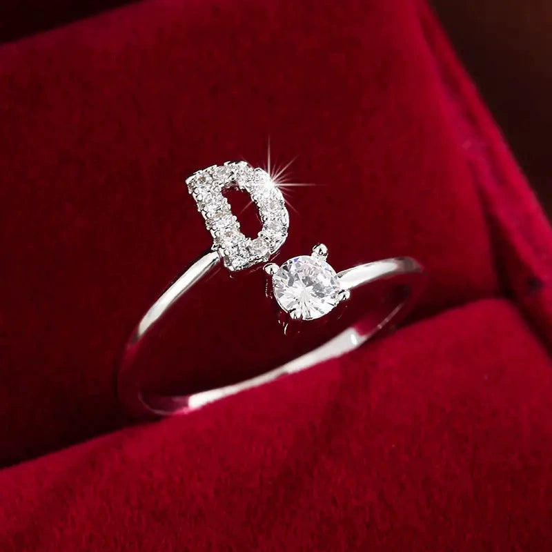 26 Letter Micro-Pave Zircon Ring for Women - 14K Gold Plated Copper Open Plain Band