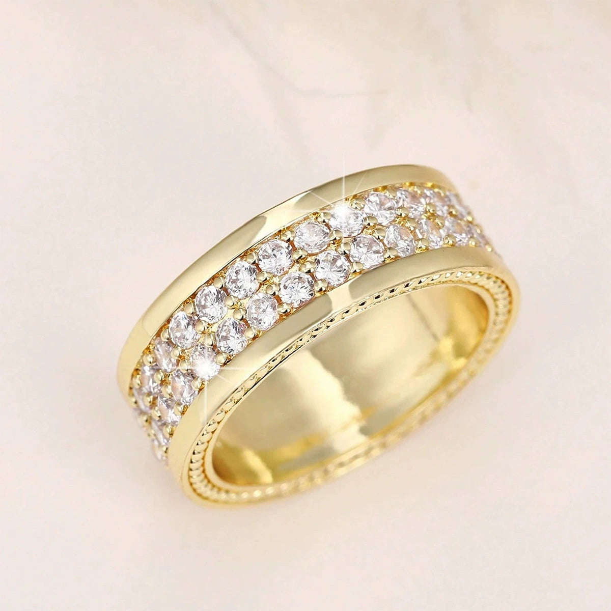 Ricady Jewel Vintage Double Row Zircon Ring - Wedding Season Statement Band