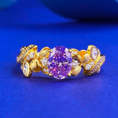 S925 Silver Bauhinia Ring | Dreamy Purple Brushed 3D Bud Design