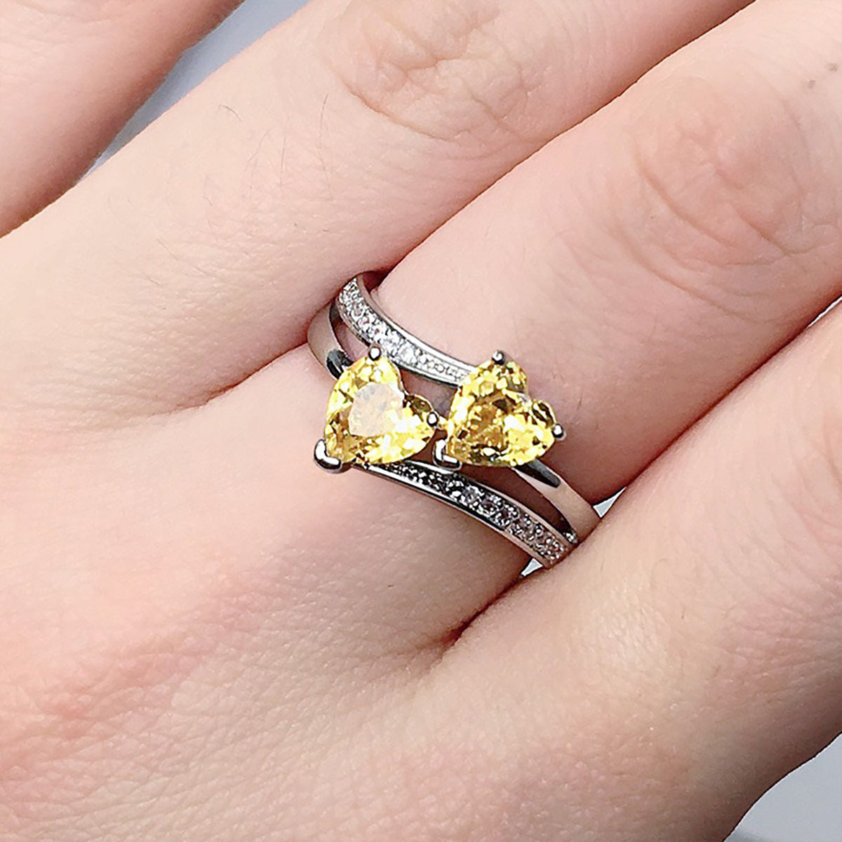 Double Heart Zircon Ring - Elegant Jewelry