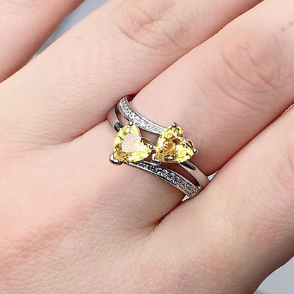 Double Heart Zircon Ring - Elegant Jewelry