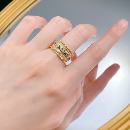 925 Silver Green Square Cubic Zirconia Ring - Eternity Band Style
