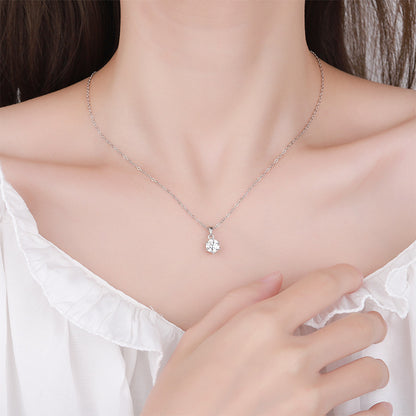 Carat Moissanite 6-Prong Pendant Necklace - 925 Sterling Silver Simulated Diamond Clavicle Chain for Women