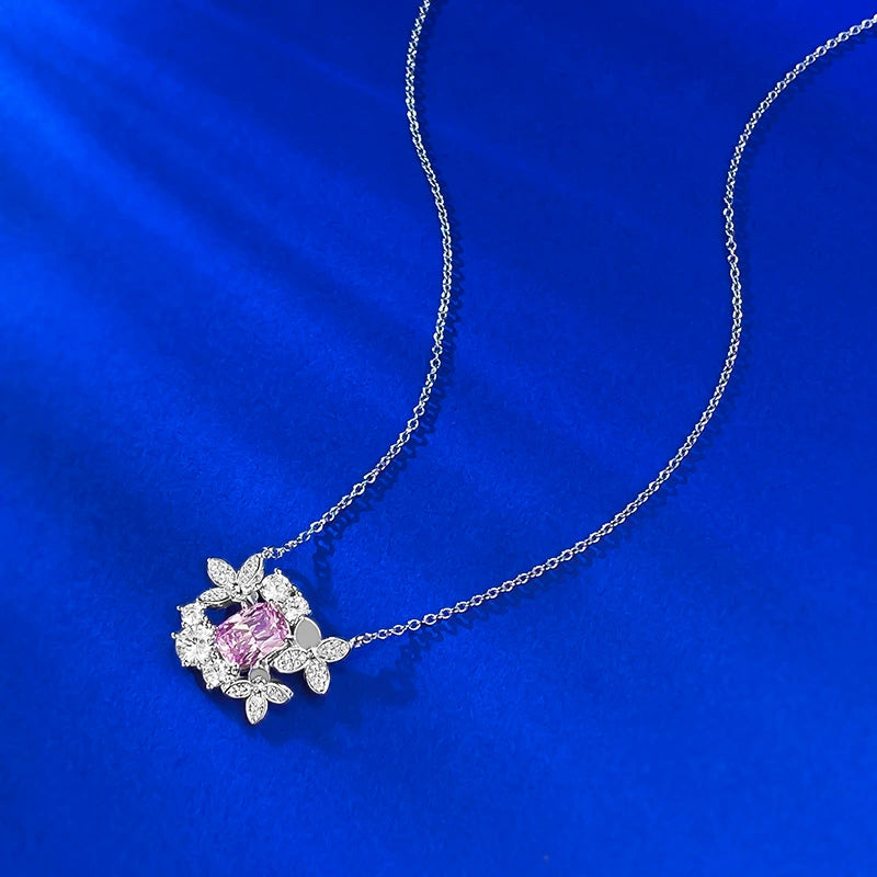 S925 Silver Butterfly Necklace with Pink-Purple Crystals | Elegant Layering