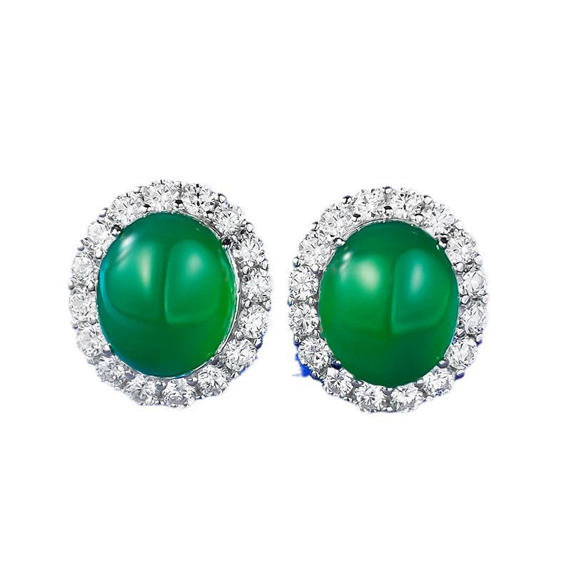 925 Silver Chrysoprase Studs 10*12mm | Ricady Jewel, Luxury Inlay, Classic Style
