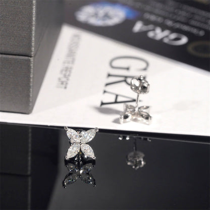 Marquise-Cut Moissanite Flower Stud Earrings in Sterling Silver for Women — Delicate Elegance