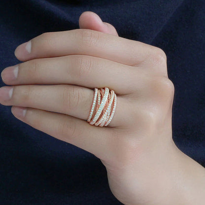 Trendy Multi-Layer Crisscross Ring for Women - Micro-Pavé Zircon Engagement Gift