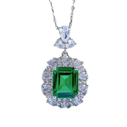 925 Sterling Silver Necklace for Women, Retro Style, 4CT Nano Green Stone Pendant (9*11mm)