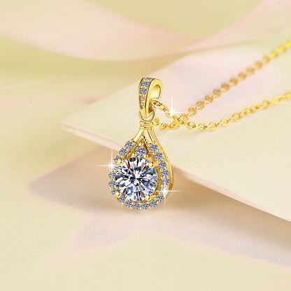 Ricady Jewel 925 Silver 18K Plated Water Drop & Round Moissanite Pendant Necklace