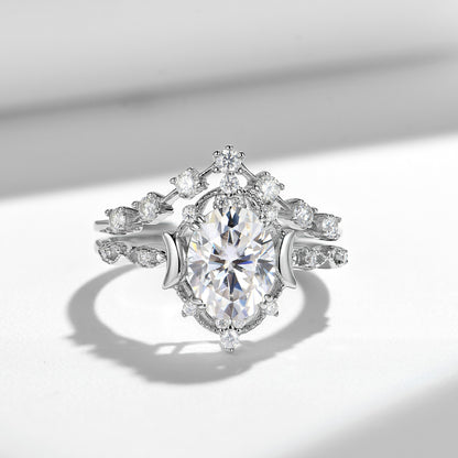 2CT Oval Moissanite Ring, 925 Sterling Silver Plated 18K Gold