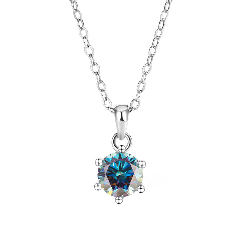 Carat Moissanite 6-Prong Pendant Necklace - 925 Sterling Silver Simulated Diamond Clavicle Chain for Women