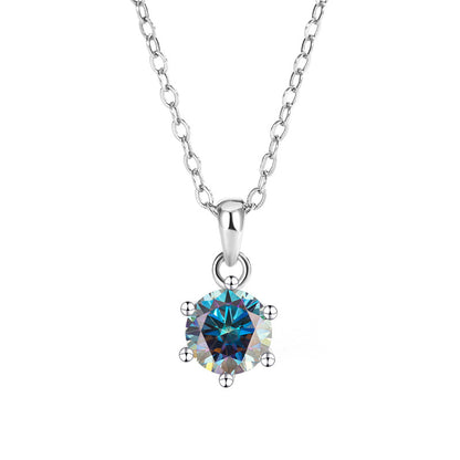 Carat Moissanite 6-Prong Pendant Necklace - 925 Sterling Silver Simulated Diamond Clavicle Chain for Women