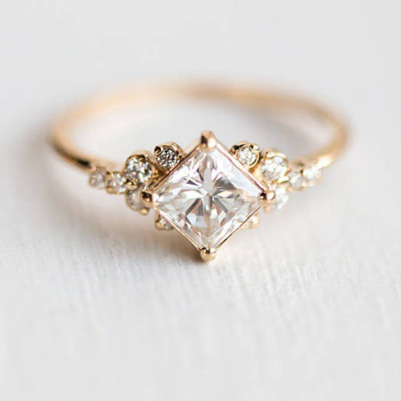 Gold Plated Square Cubic Zirconia Ring - Women's Engagement Gift