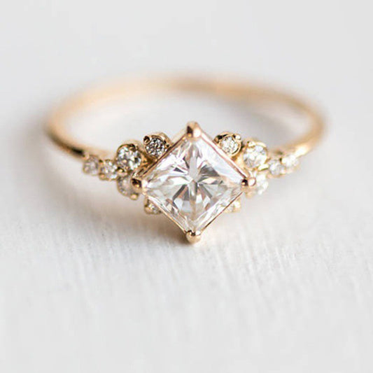 Gold Plated Square Cubic Zirconia Ring - Women's Engagement Gift