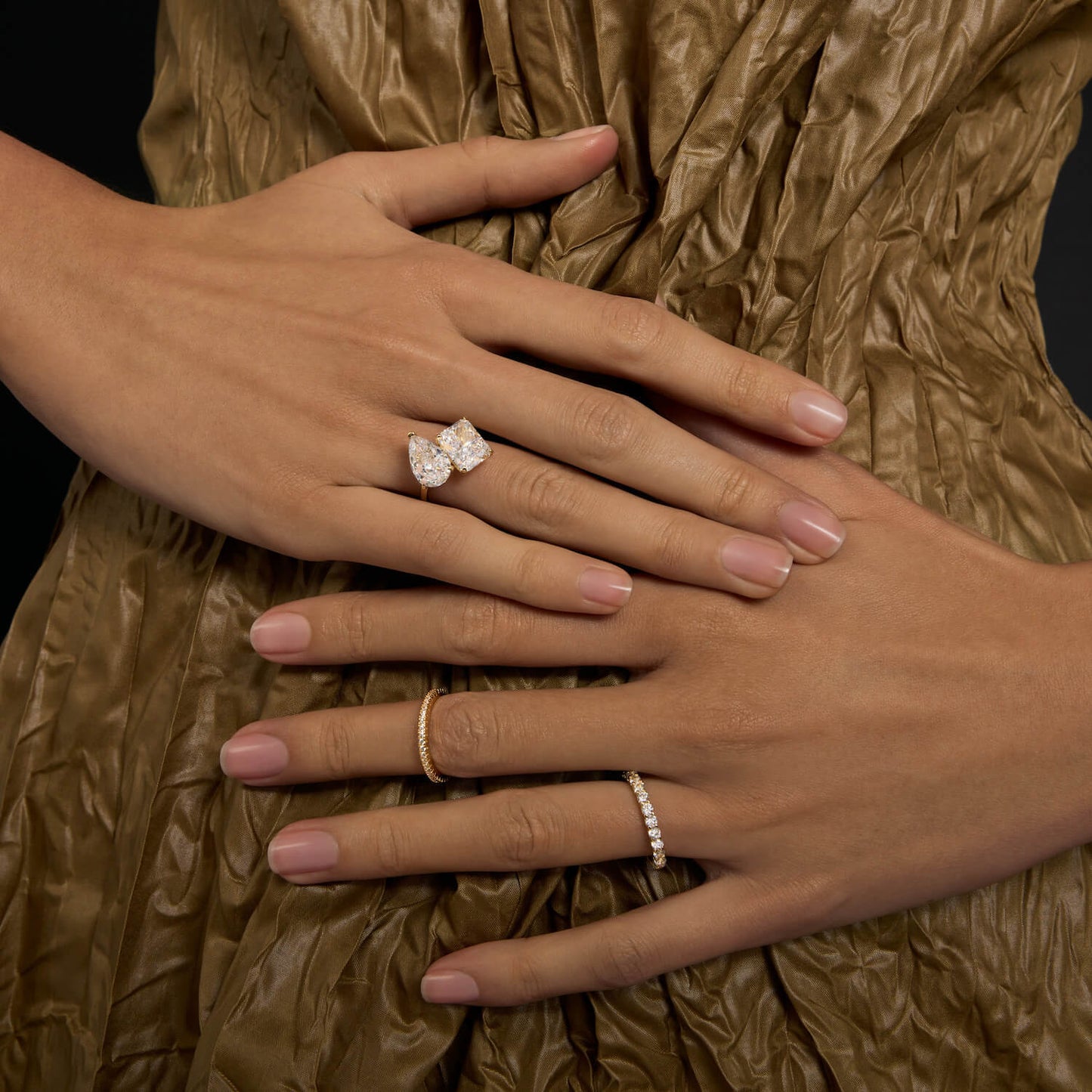 Ricady Jewel Lab Created Diamond Ring, 925 Sterling Silver Gold-Plated - Classic Stackable Design for Women