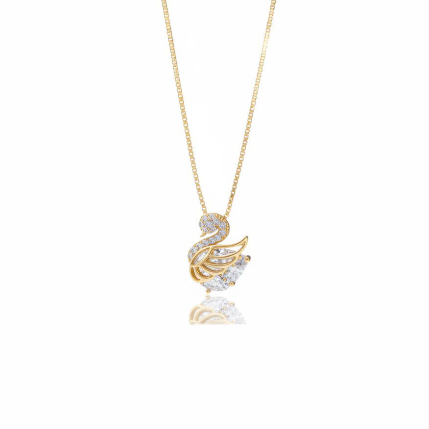 Swan Necklace Rose Gold Sterling Silver Zirconia Pendant for Women
