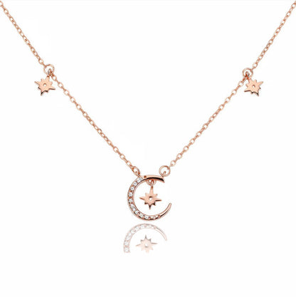 Moon Star Necklace Rose Gold Sterling Silver Zirconia for Women
