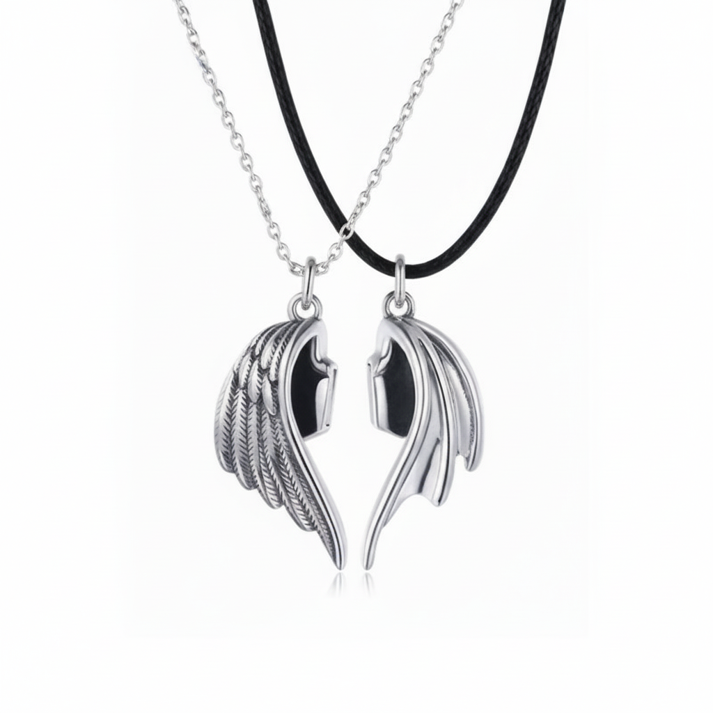 Angel wing necklace with black cord