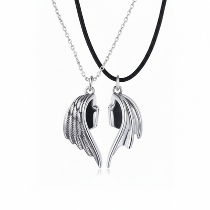 Angel wing necklace with black cord