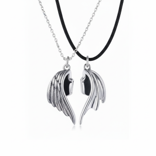 Angel wing necklace with black cord