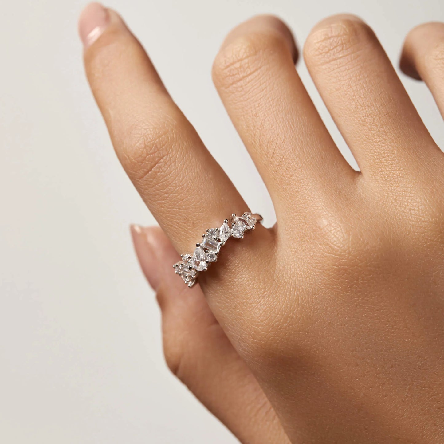 Ricady Jewel Mixed-Cut Cubic Zirconia Statement Ring, 925 Sterling Silver Band for Women, Size 4-10