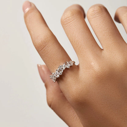 Ricady Jewel Mixed-Cut Cubic Zirconia Statement Ring, 925 Sterling Silver Band for Women, Size 4-10