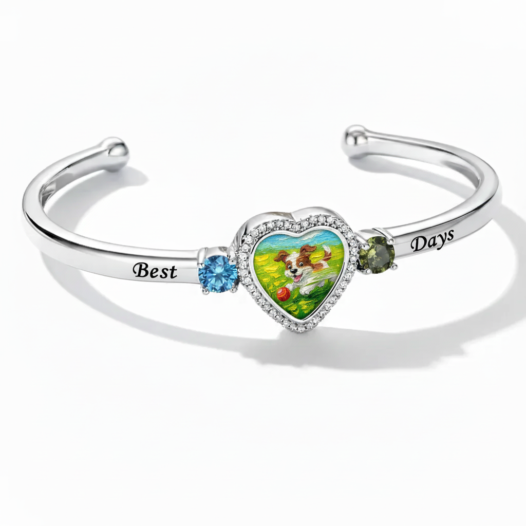 Delicate Heart Locket Bangle — Adjustable Fit, Timeless Sparkle B4001